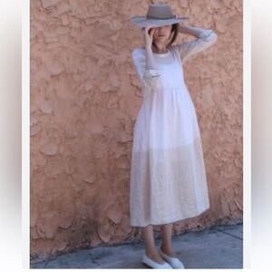 REFKA powder tiered crew Pink, White, gray Long Sleeve maxi Dress Sz‎ 10